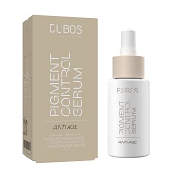 Grünliche Flasche mit orangem Deckel, Aufdruck „EUBOS Daily Ray Protect 2 in 1 DOUBLE CLEANSER“ in blauer Schrift