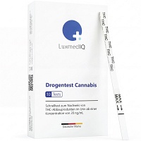 Urin-Schnelltest zur Erkennung von Cannabis-Abbauprodukten mit Teststreifen, Anleitung und Auswertung über Linienanzeige.